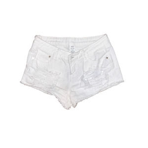 White Mid-rise Ripped Denim Shorts